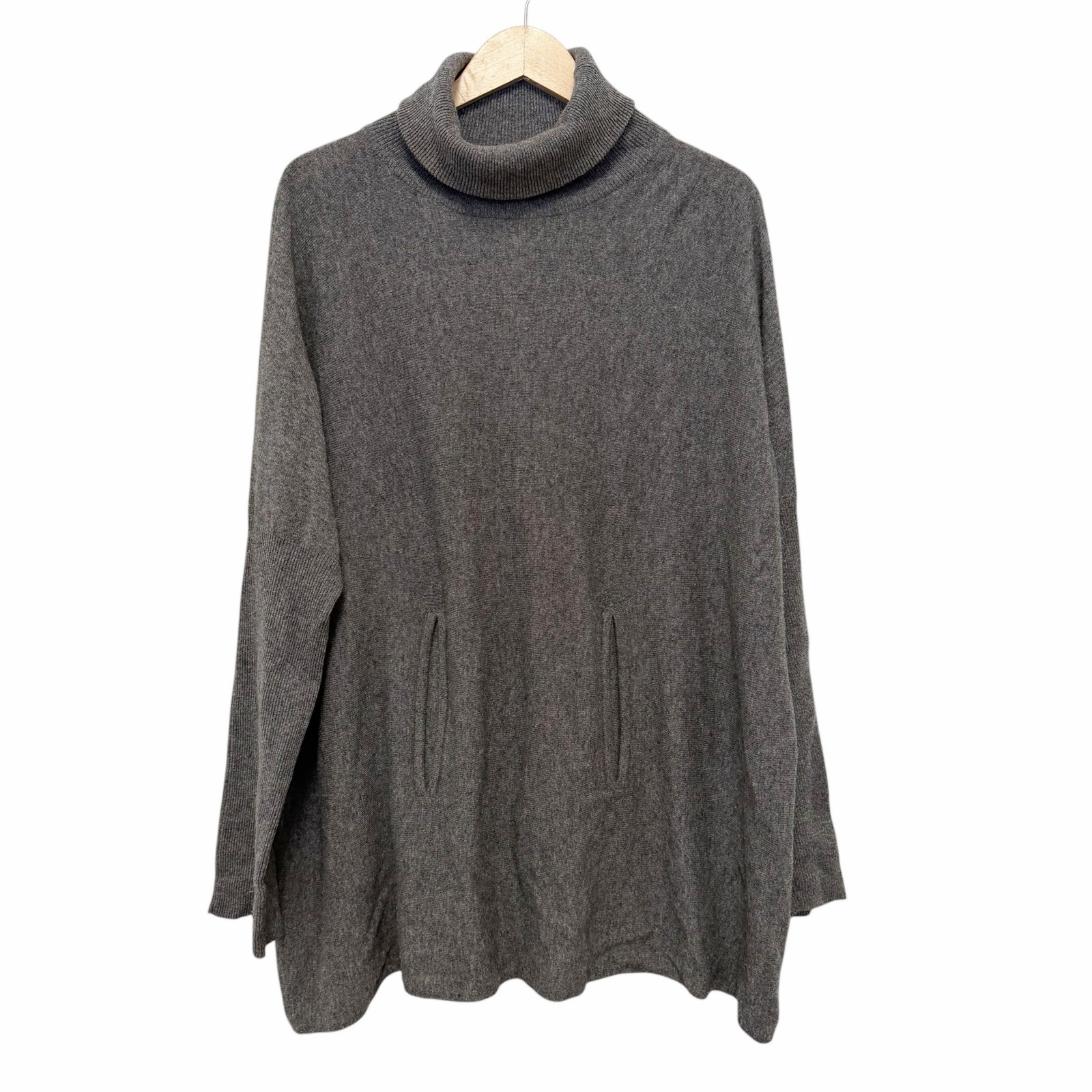 Garnet Hill Gray Wool Cashmere Turtleneck Dolman Sleeve Sweater Sz L